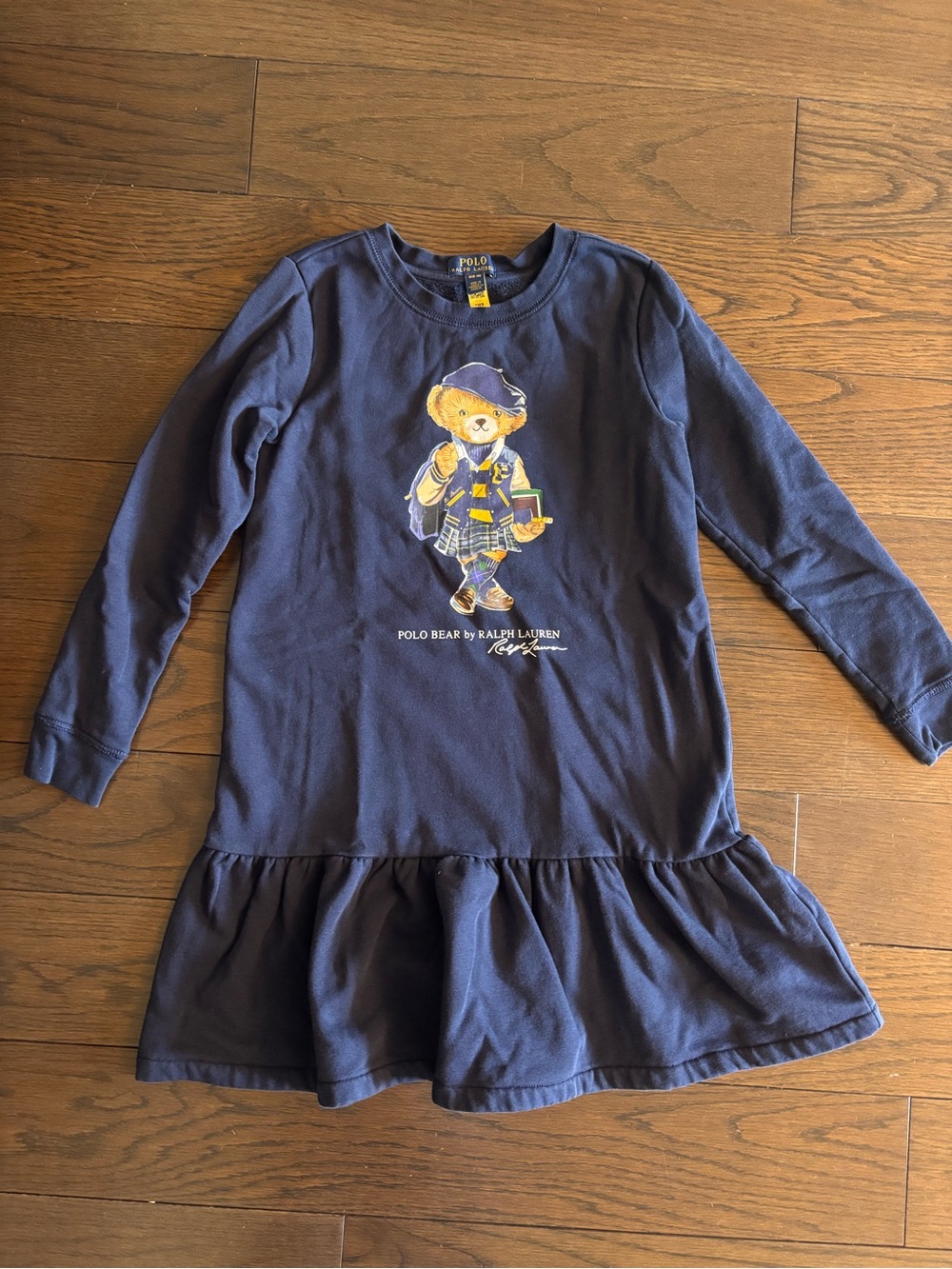 Polo by Ralph Lauren Navy Long Sleeve Polo Bear Ruffle Hem Top